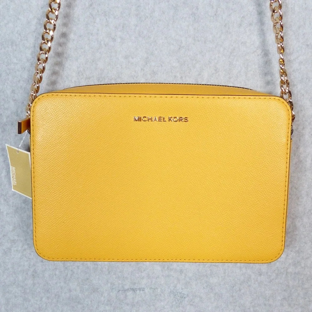 Michael Kors Jet Set Large East West Crossbody MK Leather Jasmine Yellow NWT
